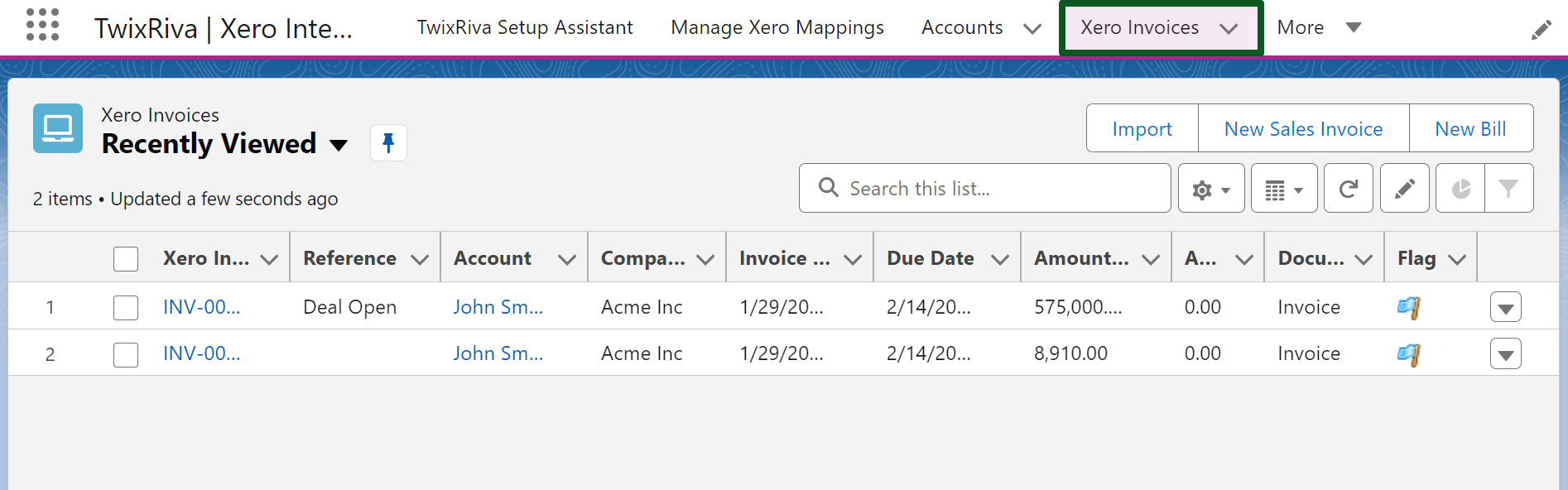 Xero Invoices Tab