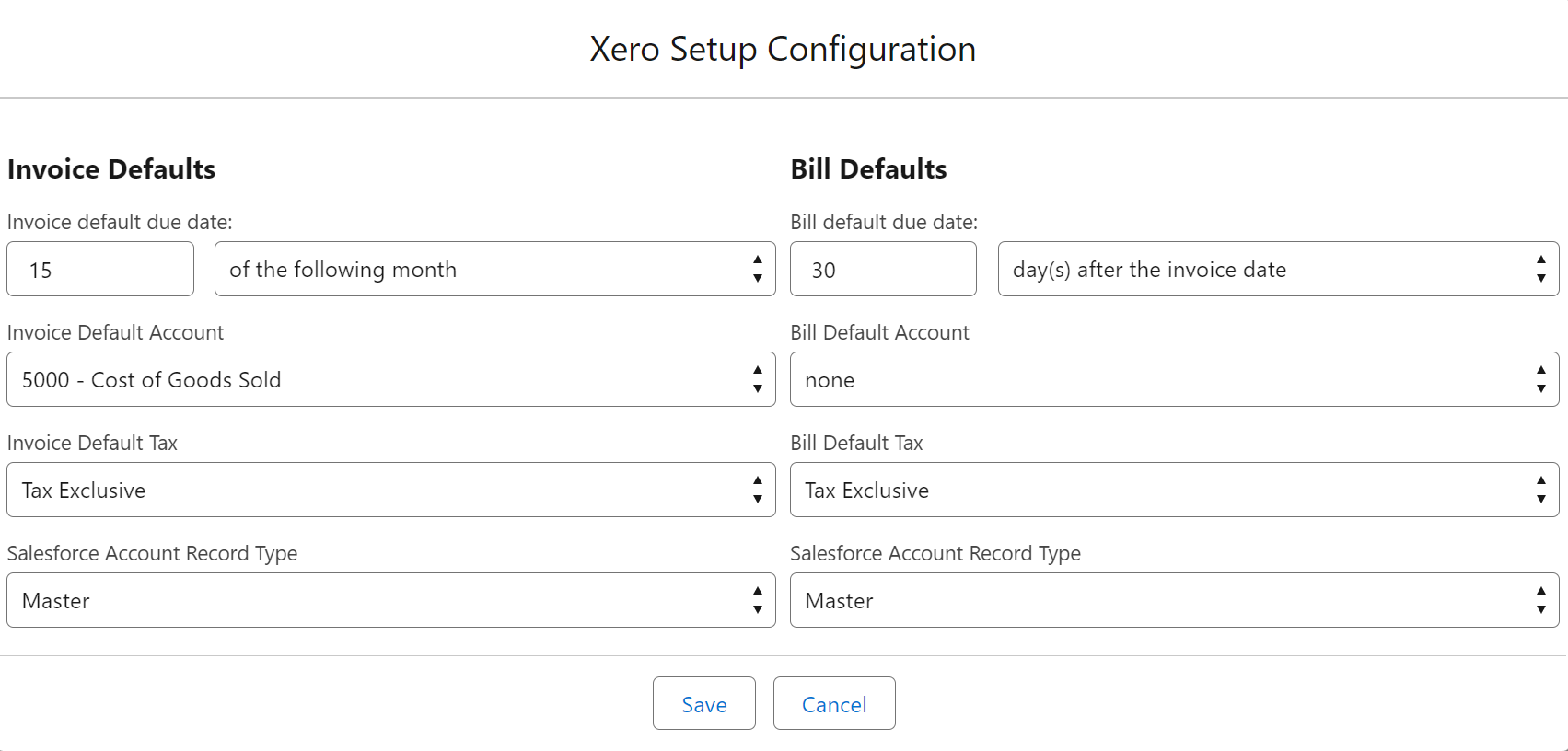 Xero Setup Configuration