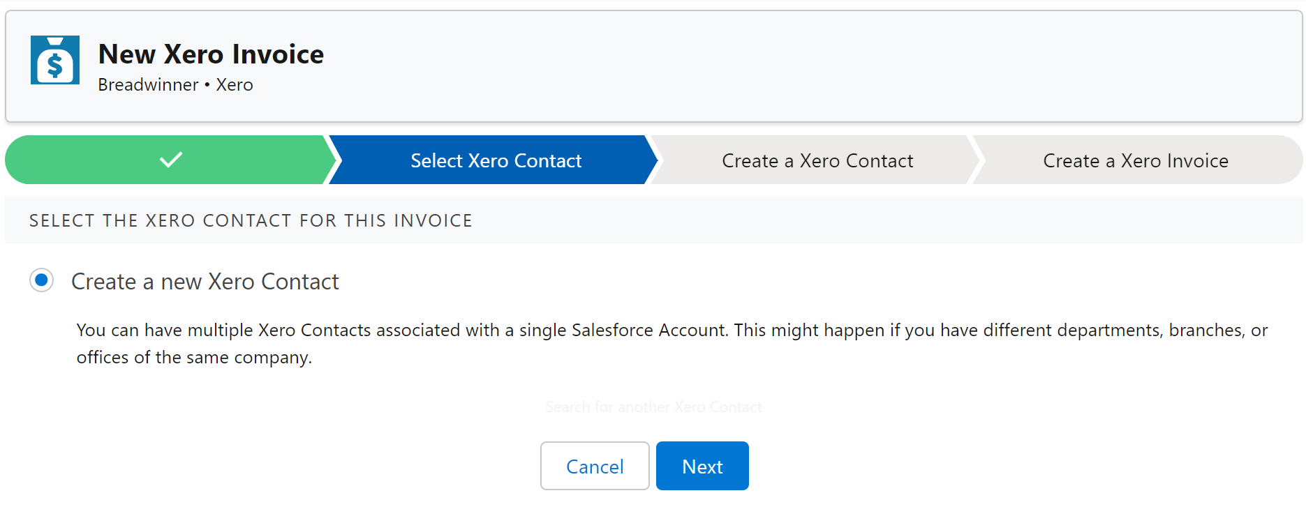 Create New Xero Contact