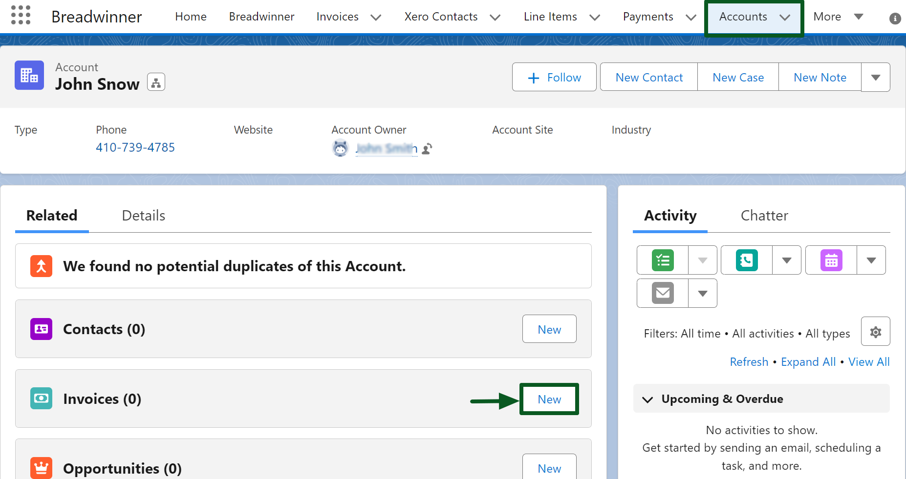 Create New Invoice From Accounts