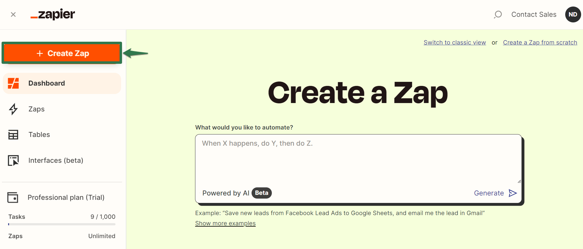 Step 01 Create New Zap