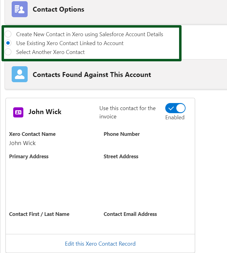 Select Contact Options