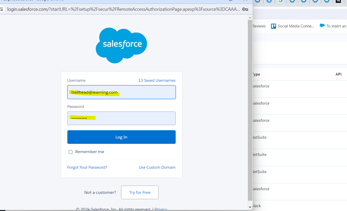 Sign Into Your Salesforce Account To Complete Connection
